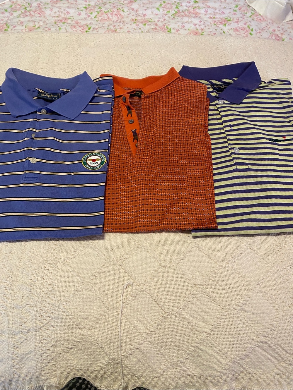 Bobby Jones Blue Striped and Orange Polo Trio